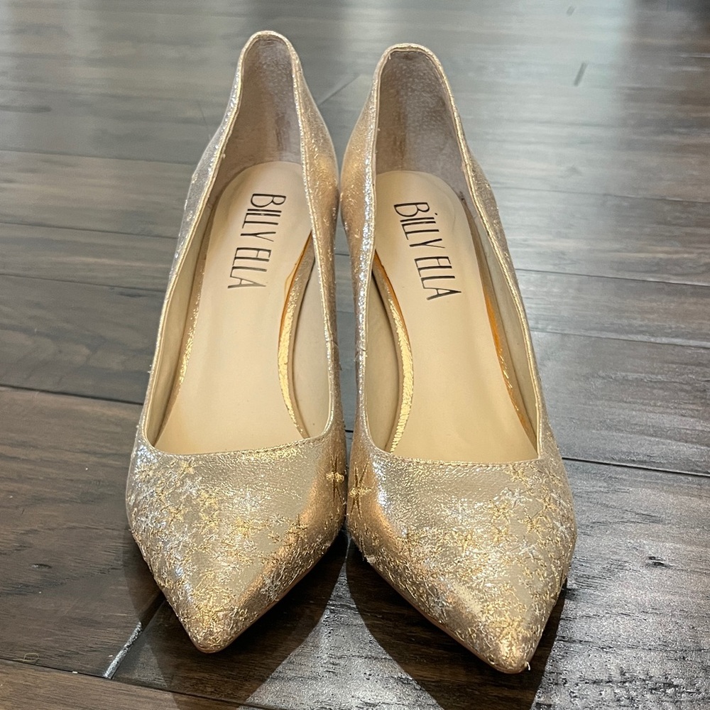Billy Ella Anthropologie Gold Embroidered Star Heels - Picture 4 of 10